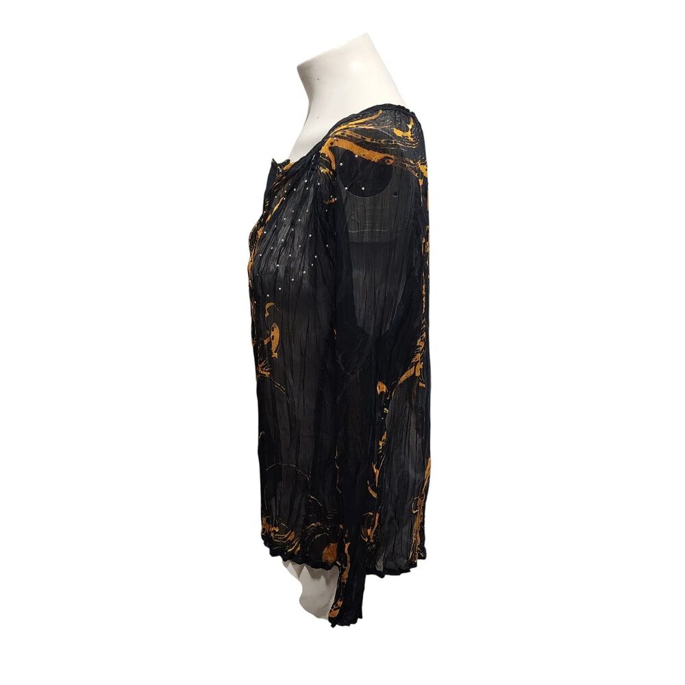 Alberto Makali Black Gold Sheer Crinkle Top Blouse Medium Artwear Witchy Whimsy - Picture 4 of 4